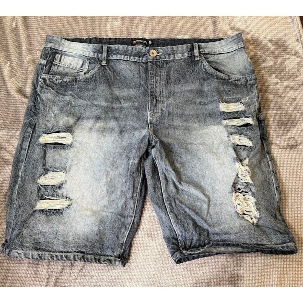 Southpole Mens Distressed Denim Shorts Regular Fit Blue Ripped Jeans Size 44